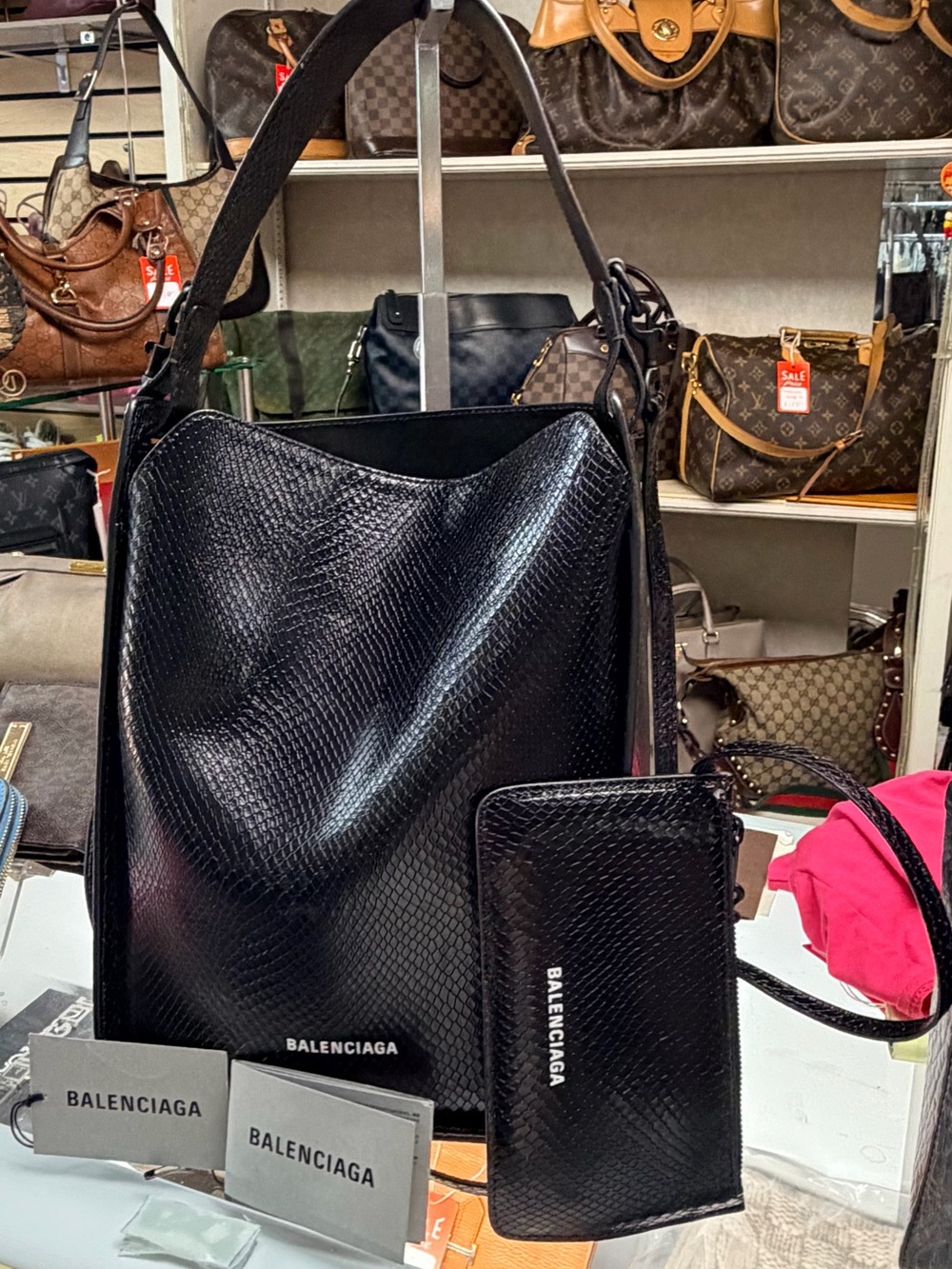 Balenciaga Black Leather Tote with Branded Tag